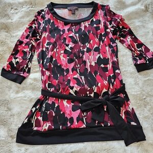 Dana Buchman Belted Tunic Top Women’s Pink& Black Medium 3/4 Sleeve size‎ small